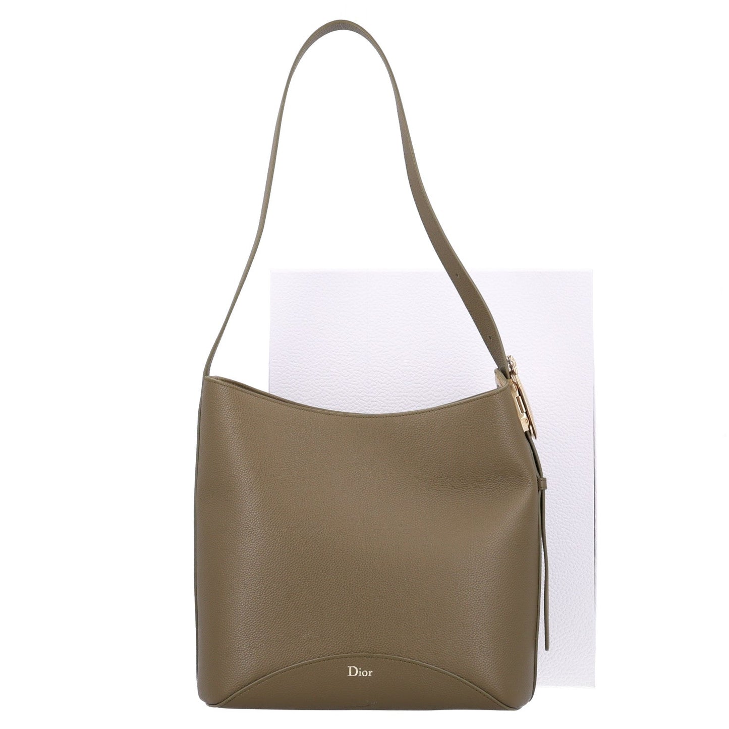 Grained Calfskin Medium Medaillon Bucket Bag Khaki