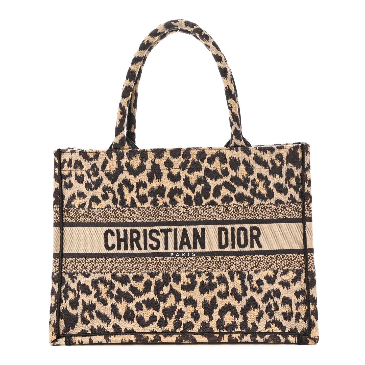 Canvas Mizza Embroidered Medium Leopard Book Tote Beige