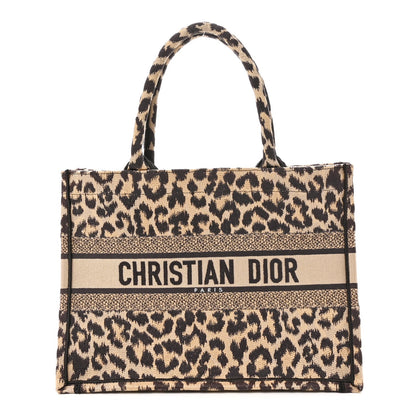 Canvas Mizza Embroidered Medium Leopard Book Tote Beige