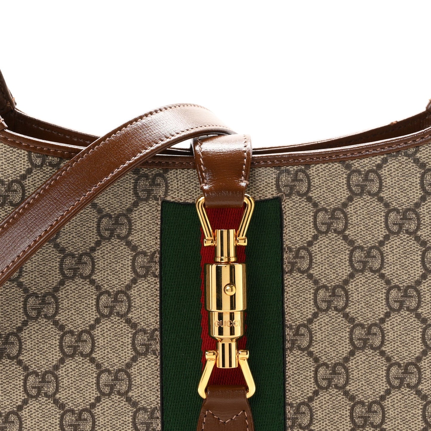 GG Supreme Monogram Azalea Calfskin Web Small Jackie 1961 Hobo Beige Ebony Brown Sugar