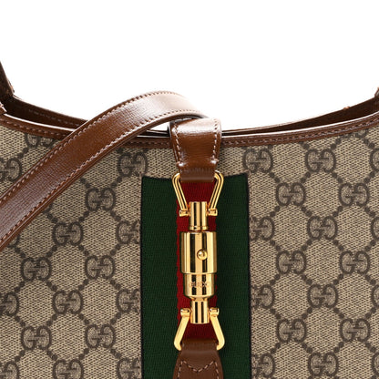 GG Supreme Monogram Azalea Calfskin Web Small Jackie 1961 Hobo Beige Ebony Brown Sugar