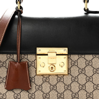 GG Supreme Monogram Calfskin Small Padlock Top Handle Bag Beige Black Cuir