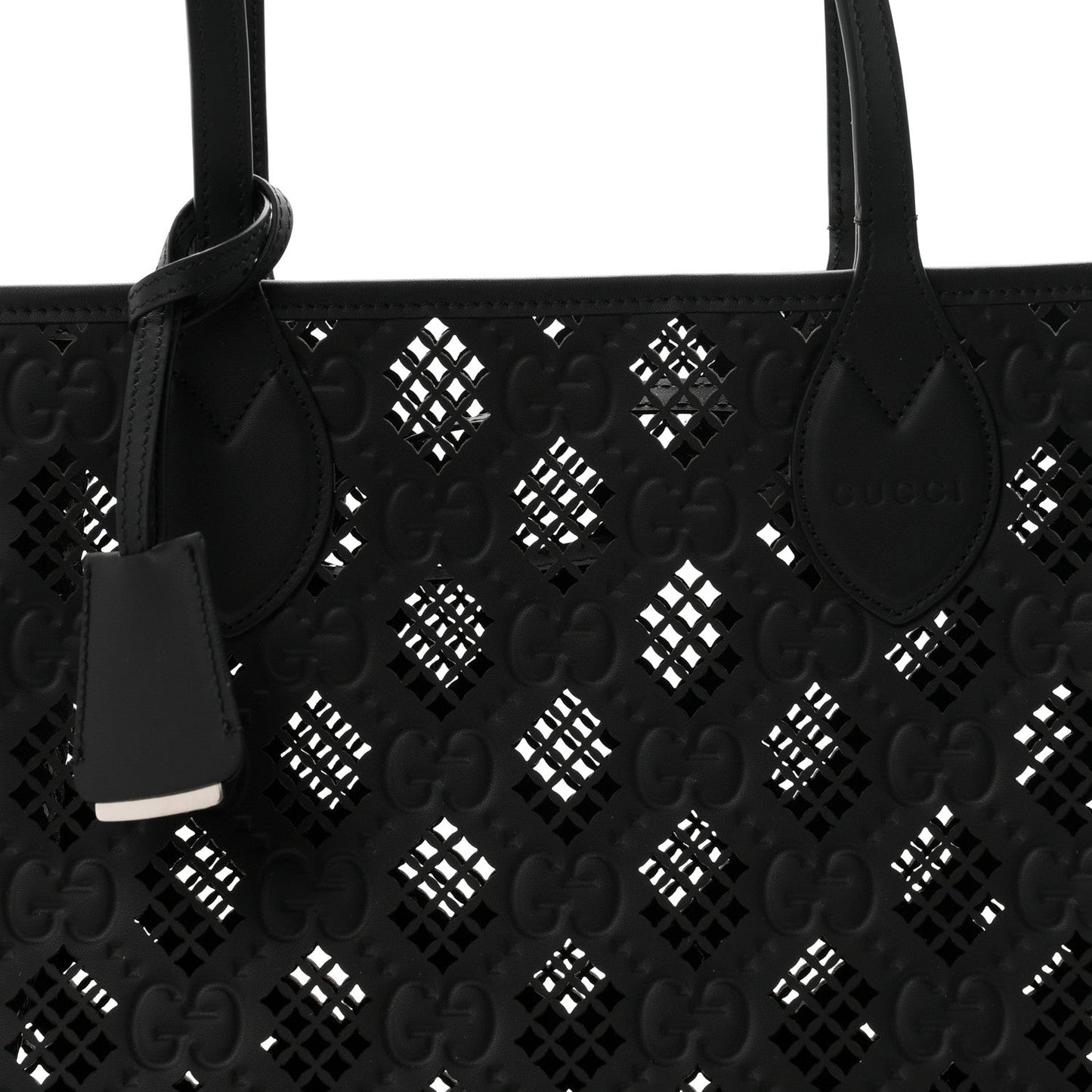 Calfskin GG Monogram Diamond Cut Medium Ophidia Tote Bag Black
