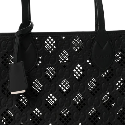 Calfskin GG Monogram Diamond Cut Medium Ophidia Tote Bag Black