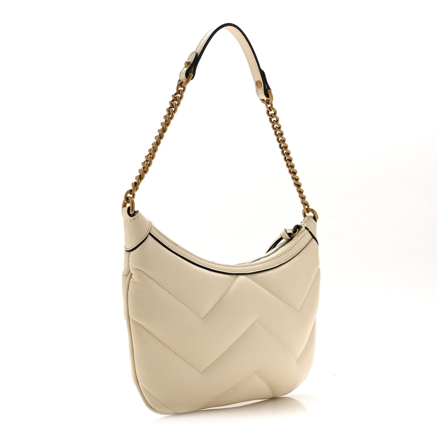 Calfskin Matelasse GG Marmont Half Moon Hobo White