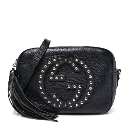 Pebbled Calfskin Studded Small Soho Disco Bag Black