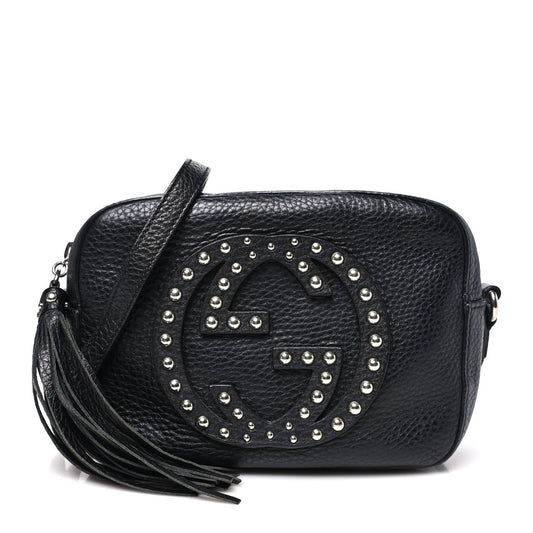 Pebbled Calfskin Studded Small Soho Disco Bag Black
