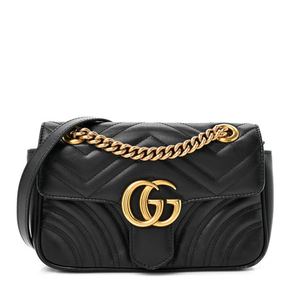 Calfskin Matelasse Mini GG Marmont Shoulder Bag Black