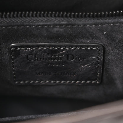Crinkled Calfskin Cannage Medium Lady Dior Black