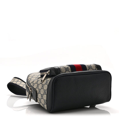 GG Supreme Monogram Textured Dollar Calfskin Web Small Ophidia Day Backpack Beige Blue Black