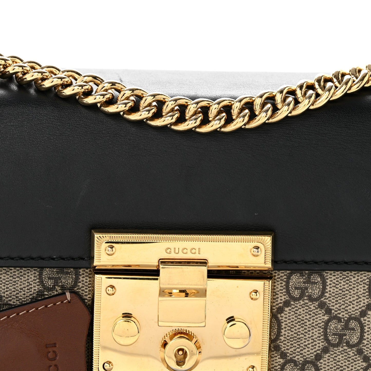 GG Supreme Monogram Calfskin Small Padlock Shoulder Bag Beige Black Cuir