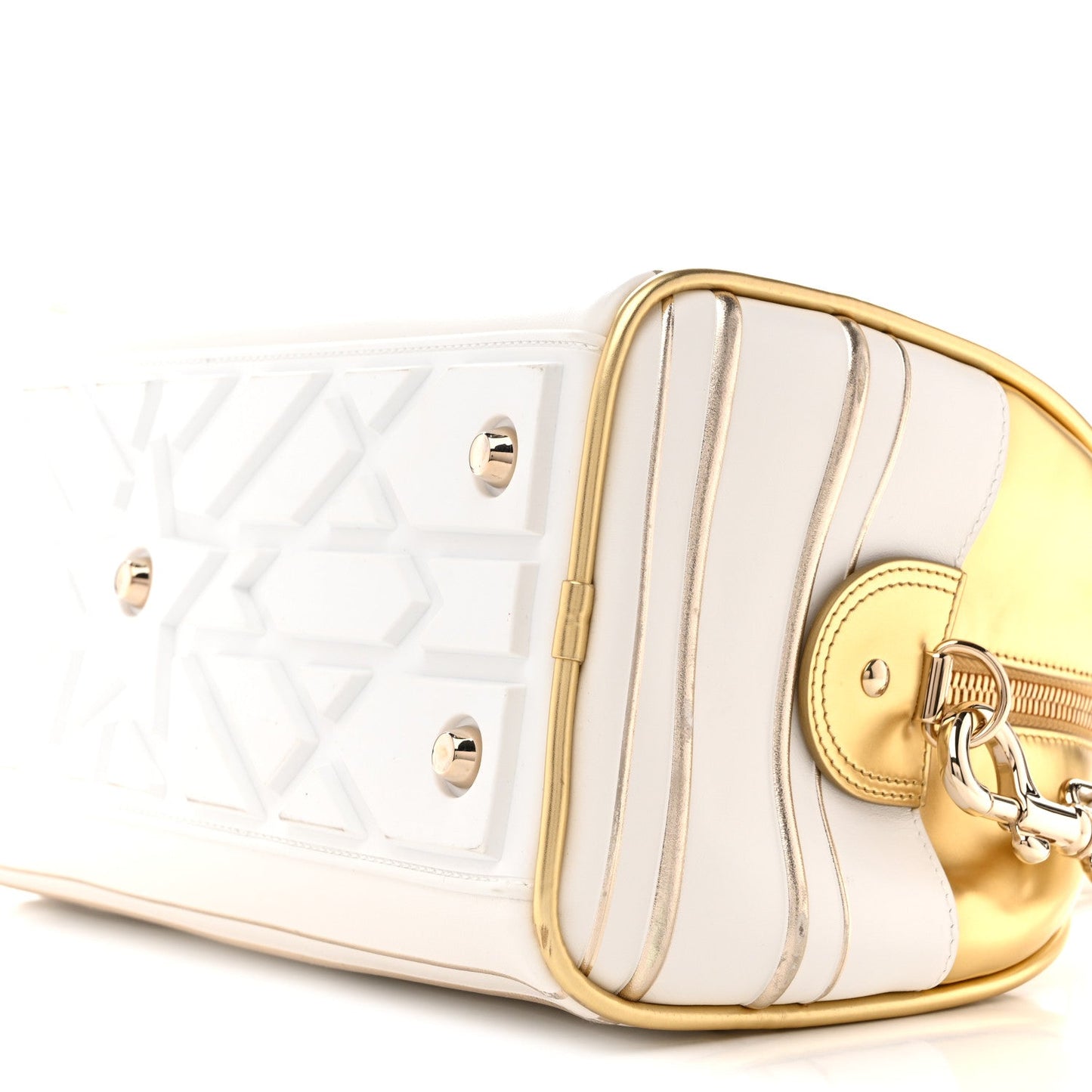 Calfskin Padded Macrocannage Medium Dior Vibe Zip Bowling Bag White Gold