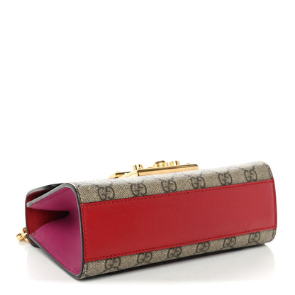 GG Supreme Monogram Calfskin Small Padlock Shoulder Bag Beige Hibiscus Red New Rosette