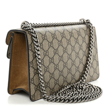 GG Supreme Monogram Suede Crystal Small Dionysus Shoulder Bag Beige Ebony Taupe