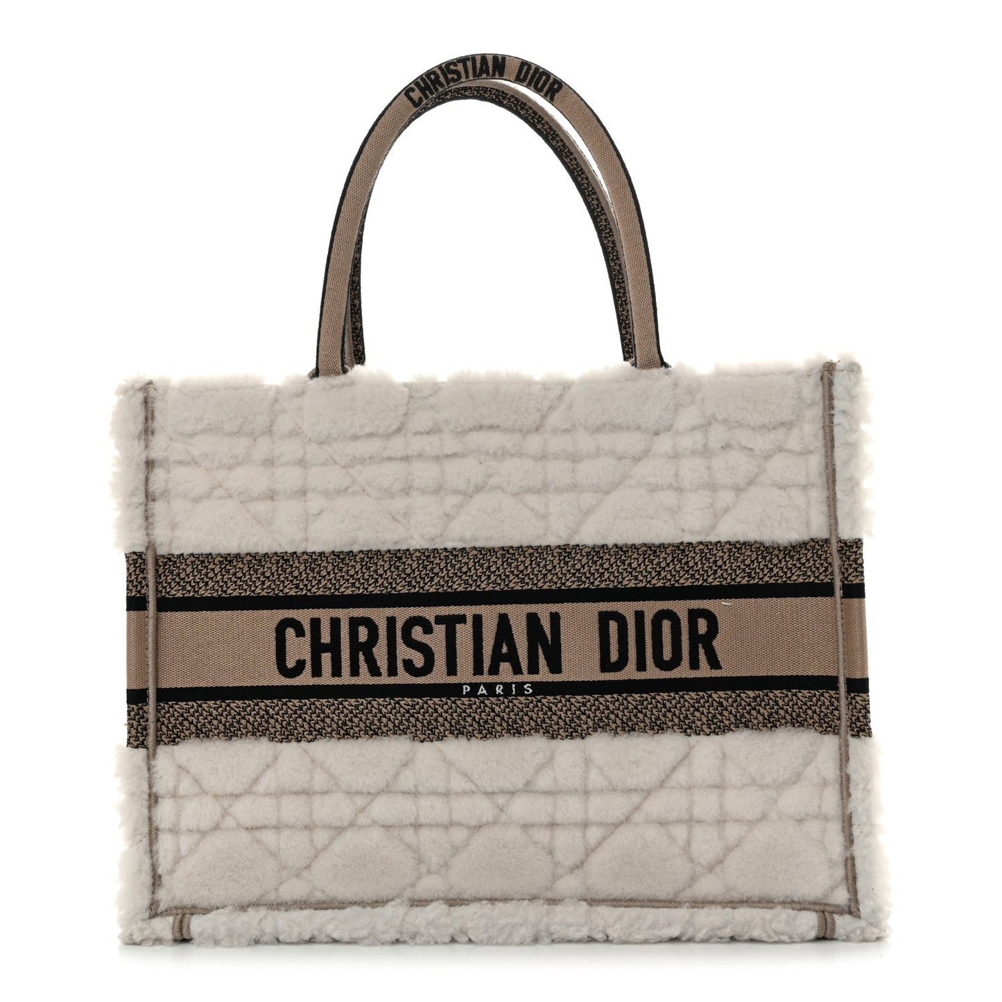 Shearling Cannage Medium Book Tote Ecru Black