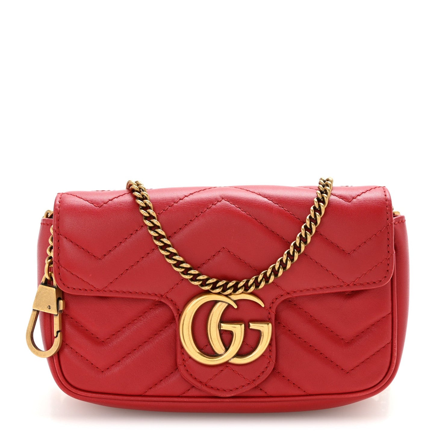 Calfskin Matelasse Super Mini GG Marmont Shoulder Bag Hibiscus Red