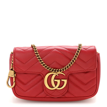 Calfskin Matelasse Super Mini GG Marmont Shoulder Bag Hibiscus Red