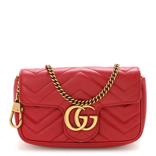 Calfskin Matelasse Super Mini GG Marmont Shoulder Bag Hibiscus Red