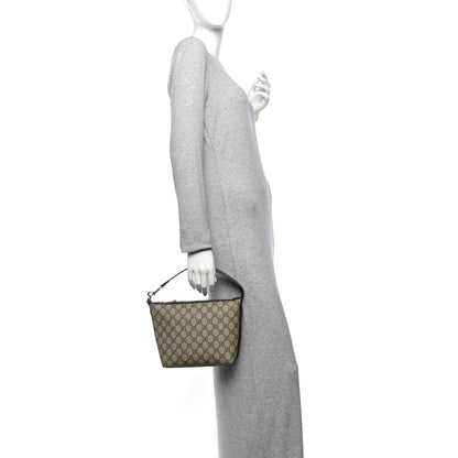 GG Supreme Monogram Textured Calfskin Web Super Mini Ophidia Shoulder Bag Beige Ebony New Acero
