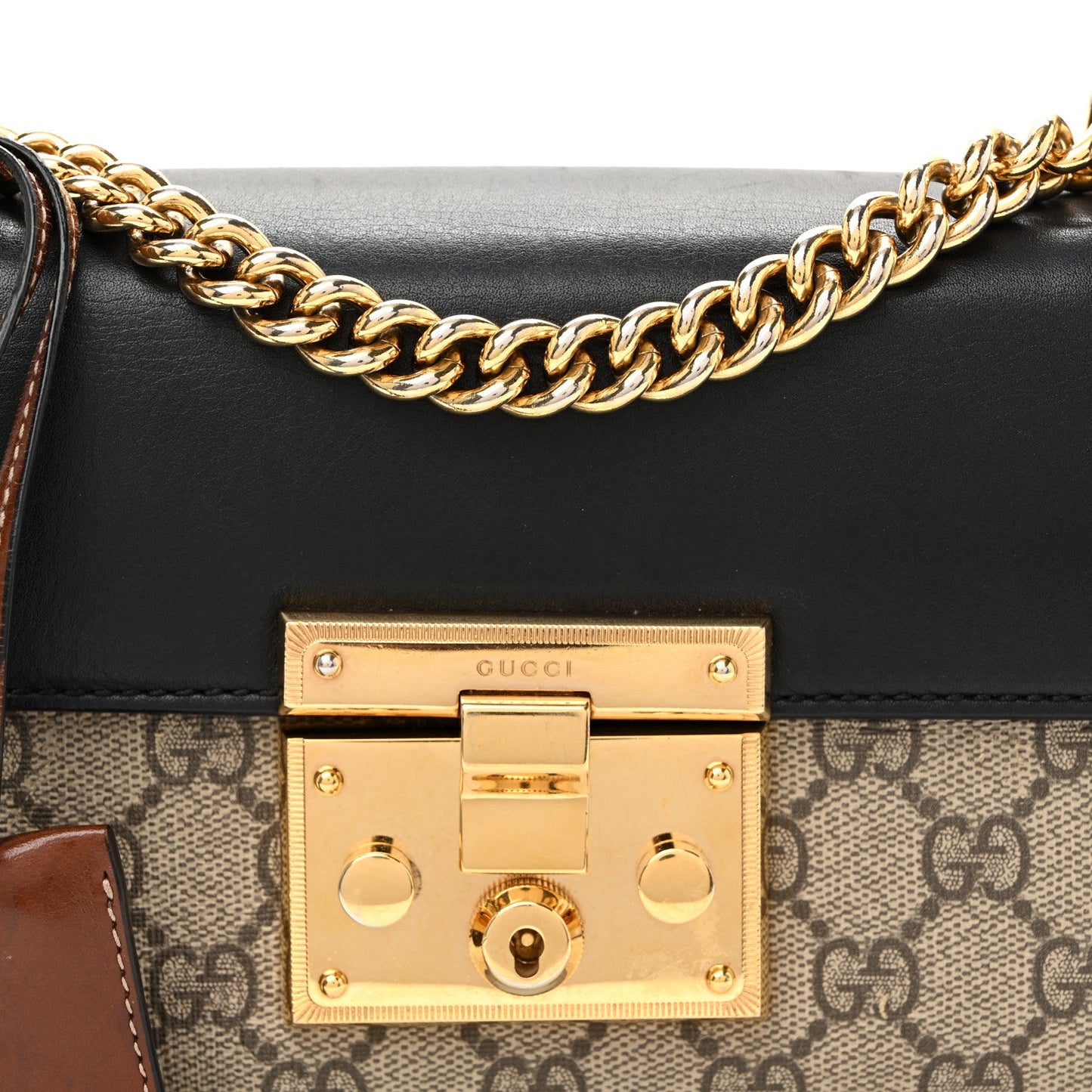 GG Supreme Monogram Calfskin Small Padlock Shoulder Bag Beige Black Cuir