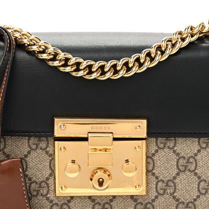 GG Supreme Monogram Calfskin Small Padlock Shoulder Bag Beige Black Cuir