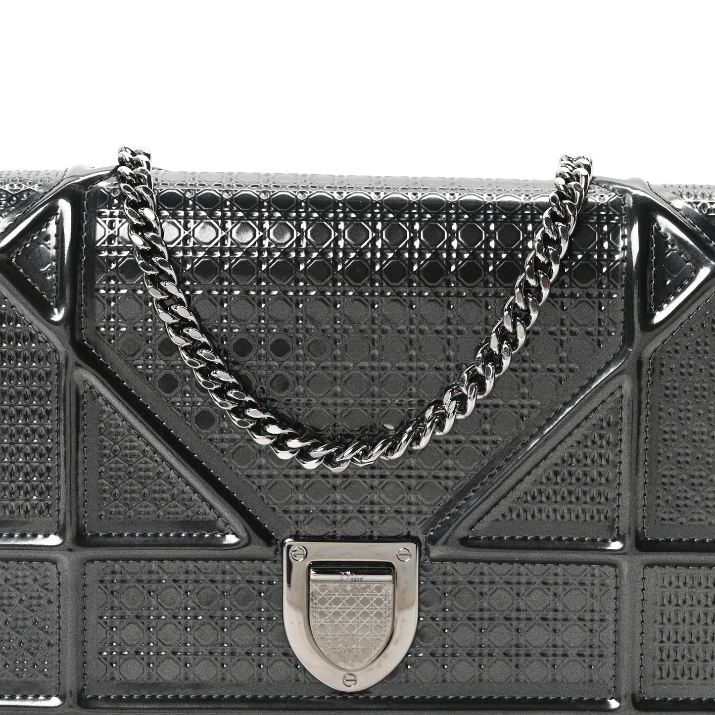 Metallic Patent Micro-Cannage Diorama Wallet on Chain Pouch Onyx Black