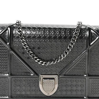 Metallic Patent Micro-Cannage Diorama Wallet on Chain Pouch Onyx Black