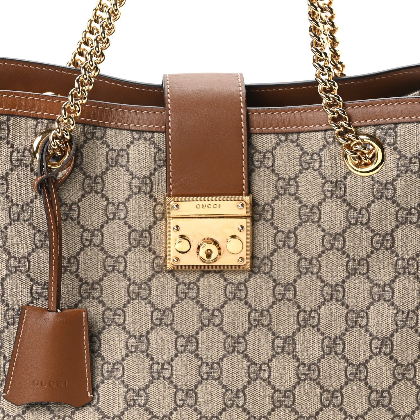 GG Supreme Monogram Medium Padlock Tote Beige Cuir