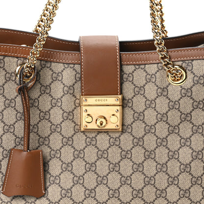 GG Supreme Monogram Medium Padlock Tote Beige Cuir