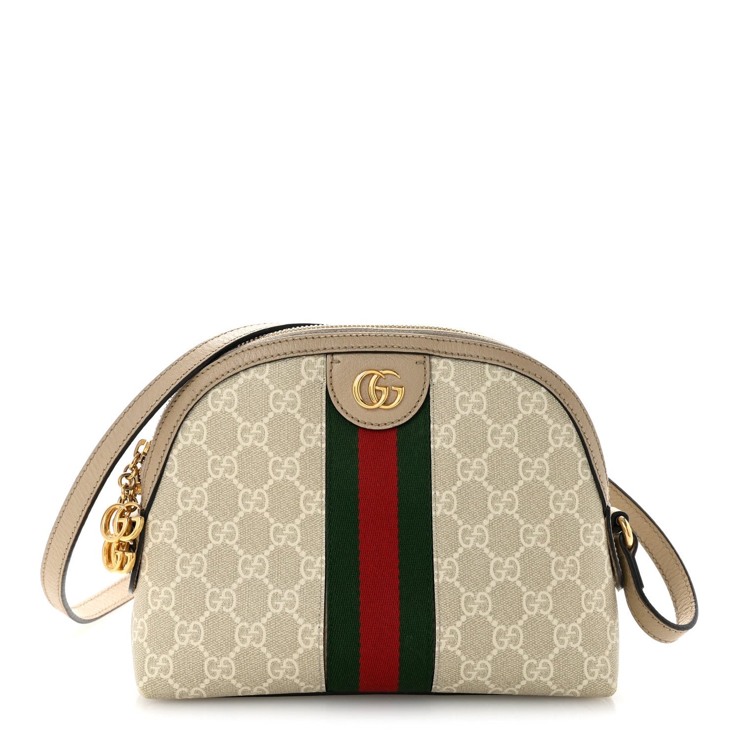 GG Supreme Monogram Textured Dollar Calfskin Web Small Ophidia Dome Shoulder Beige Mystic White Oatmeal
