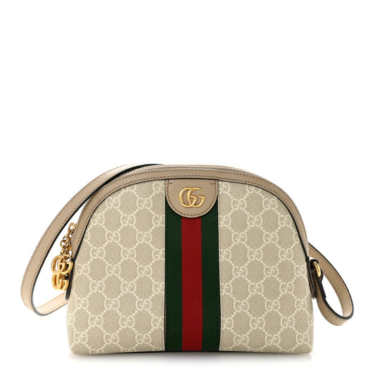 GG Supreme Monogram Textured Dollar Calfskin Web Small Ophidia Dome Shoulder Beige Mystic White Oatmeal