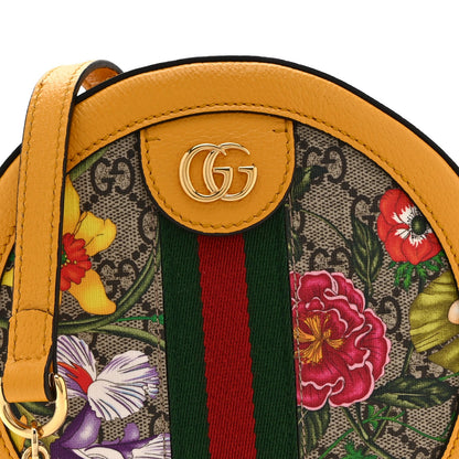 GG Supreme Monogram Flora Web Mini Ophidia Round Shoulder Bag Beige Multicolor Crop