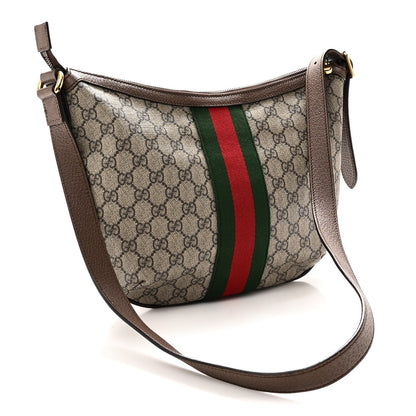 GG Supreme Monogram Web Small Ophidia Half Moon Hobo Brown