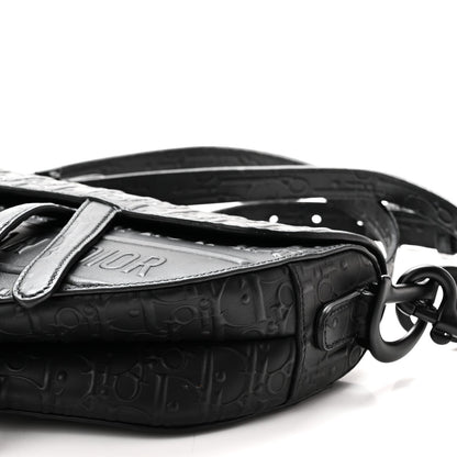 Calfskin Embossed Oblique Saddle Bag With Strap Black