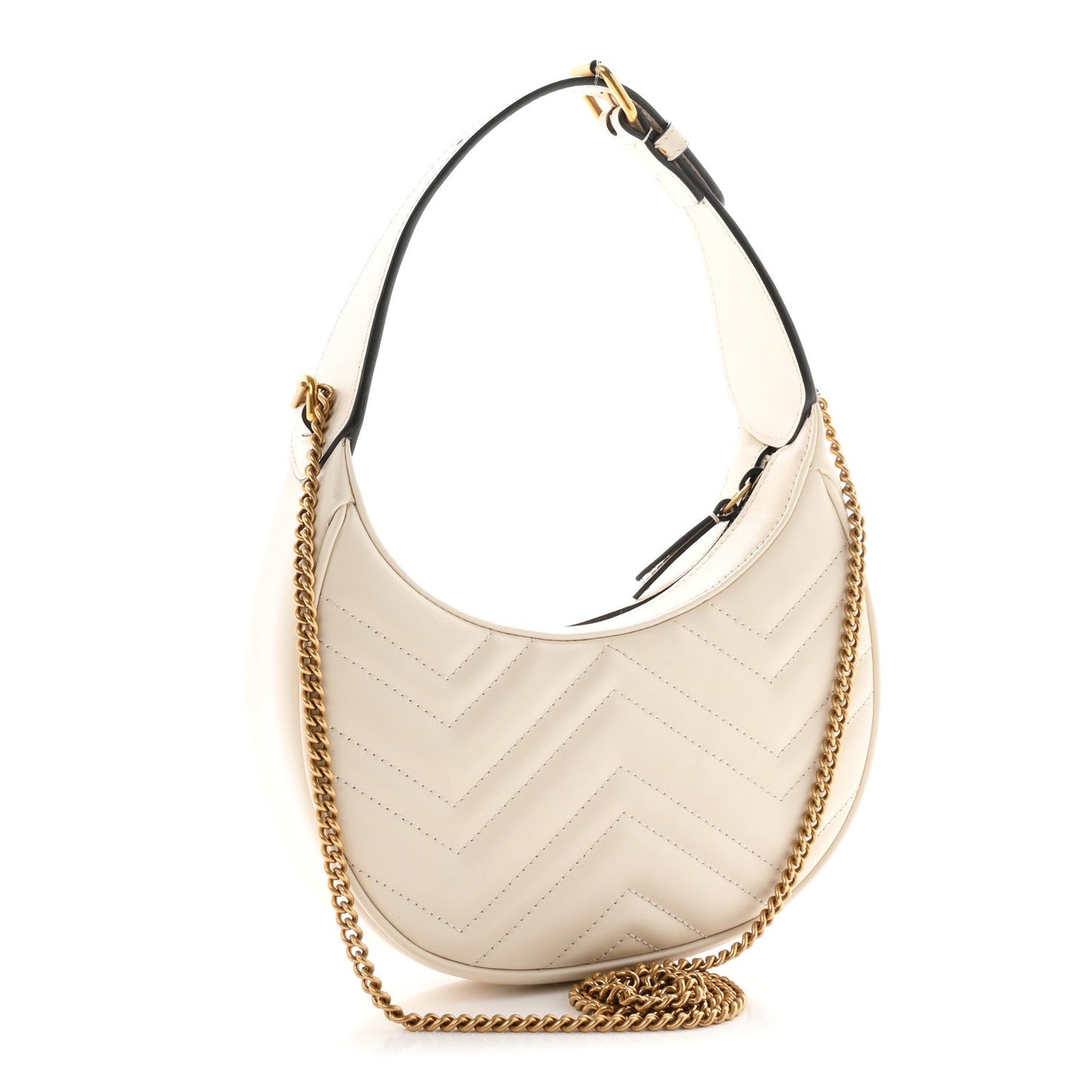 Calfskin Matelasse Chevron Mini GG Marmont Half Moon Hobo Mystic White