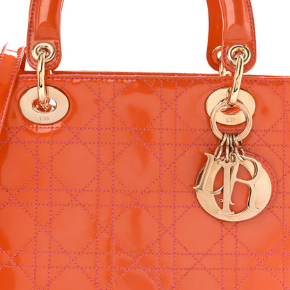 Patent Cannage Stitched Medium Lady Dior Orange