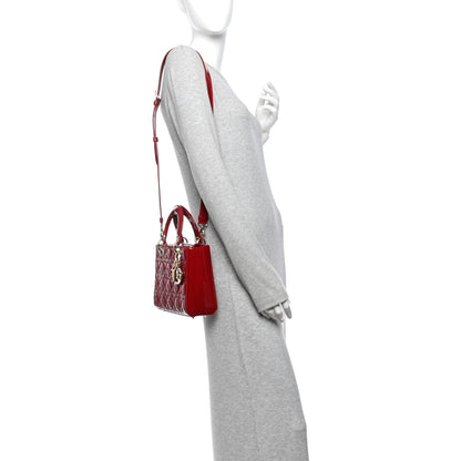 Patent Cannage Small Lady Dior Cherry Red