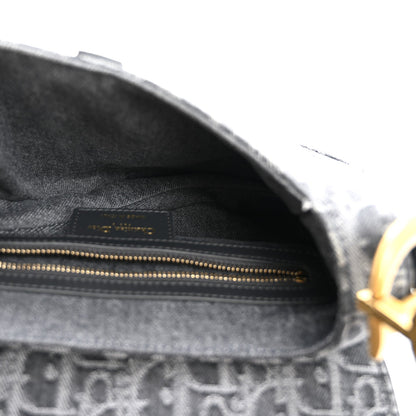Denim Oblique Jacquard Saddle Bag With Strap Grey