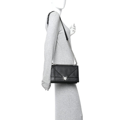Grained Calfskin Medium Diorama Flap Bag Black
