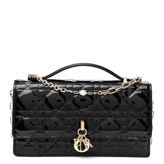 Patent Cannage Mini My Dior Bag Black