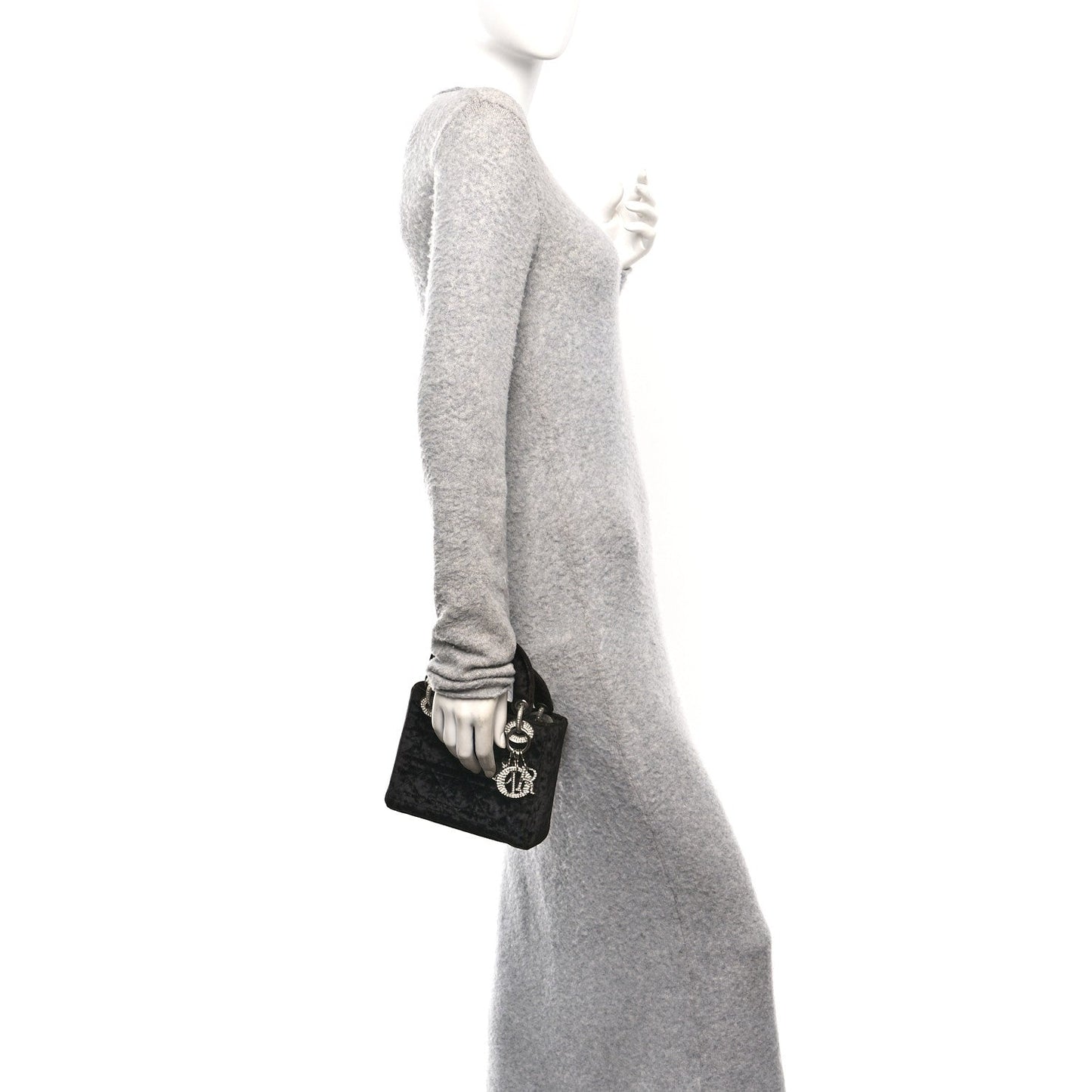 Velvet Crystal Mini Lady Dior Black