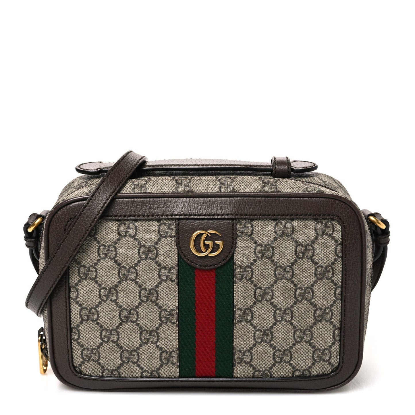 GG Supreme Monogram Web Small Ophidia Top Handle Shoulder Bag Brown