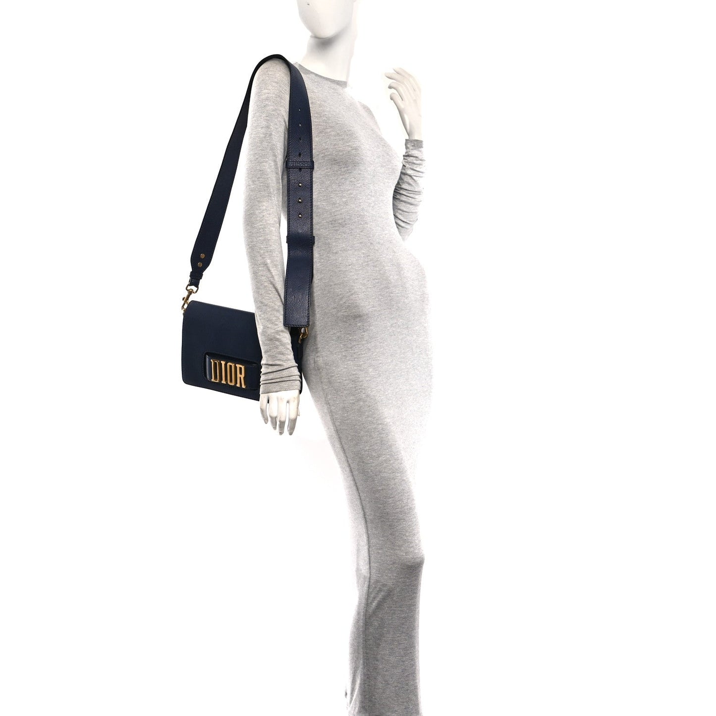 Grained Calfskin Dio(r)evolution Flap Bag Navy Blue