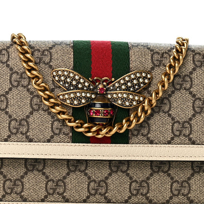 GG Supreme Monogram Web Queen Margaret Chain Wallet White