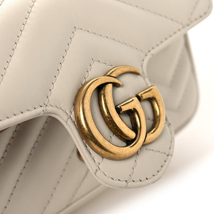 Calfskin Matelasse Super Mini GG Marmont Shoulder Bag White