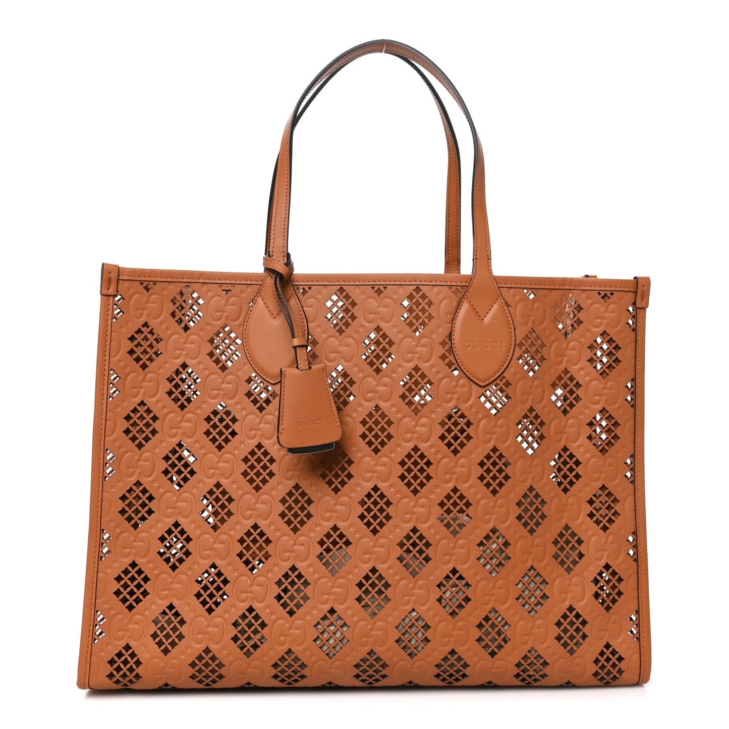 Calfskin GG Monogram Diamond Cut Medium Ophidia Tote Bag Brown