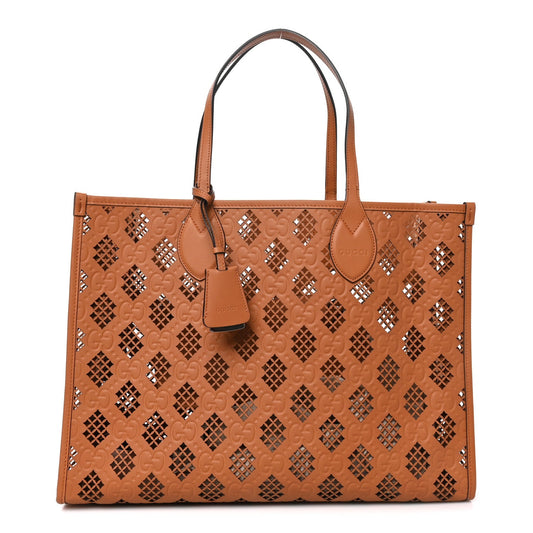 Calfskin GG Monogram Diamond Cut Medium Ophidia Tote Bag Brown