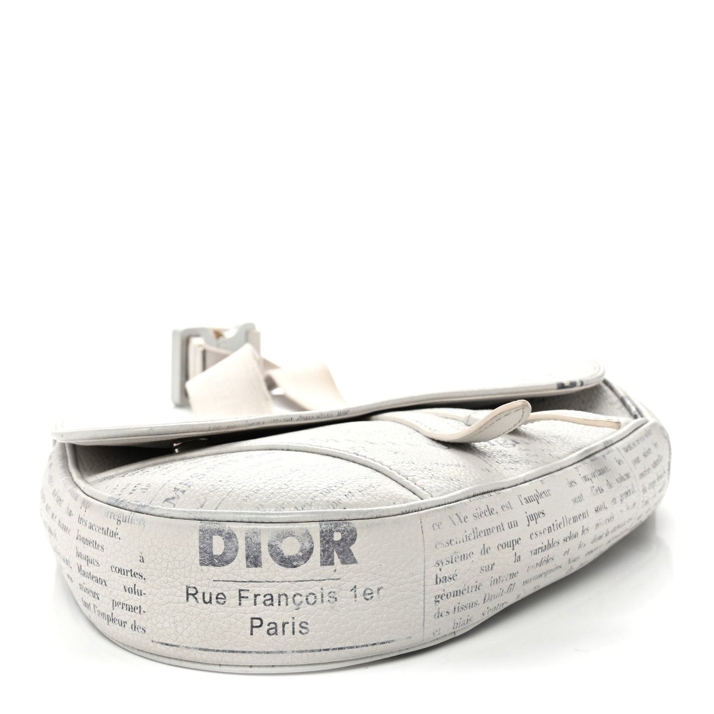 X Daniel Arsham Grained Calfskin Newspaper Print Saddle Bag White