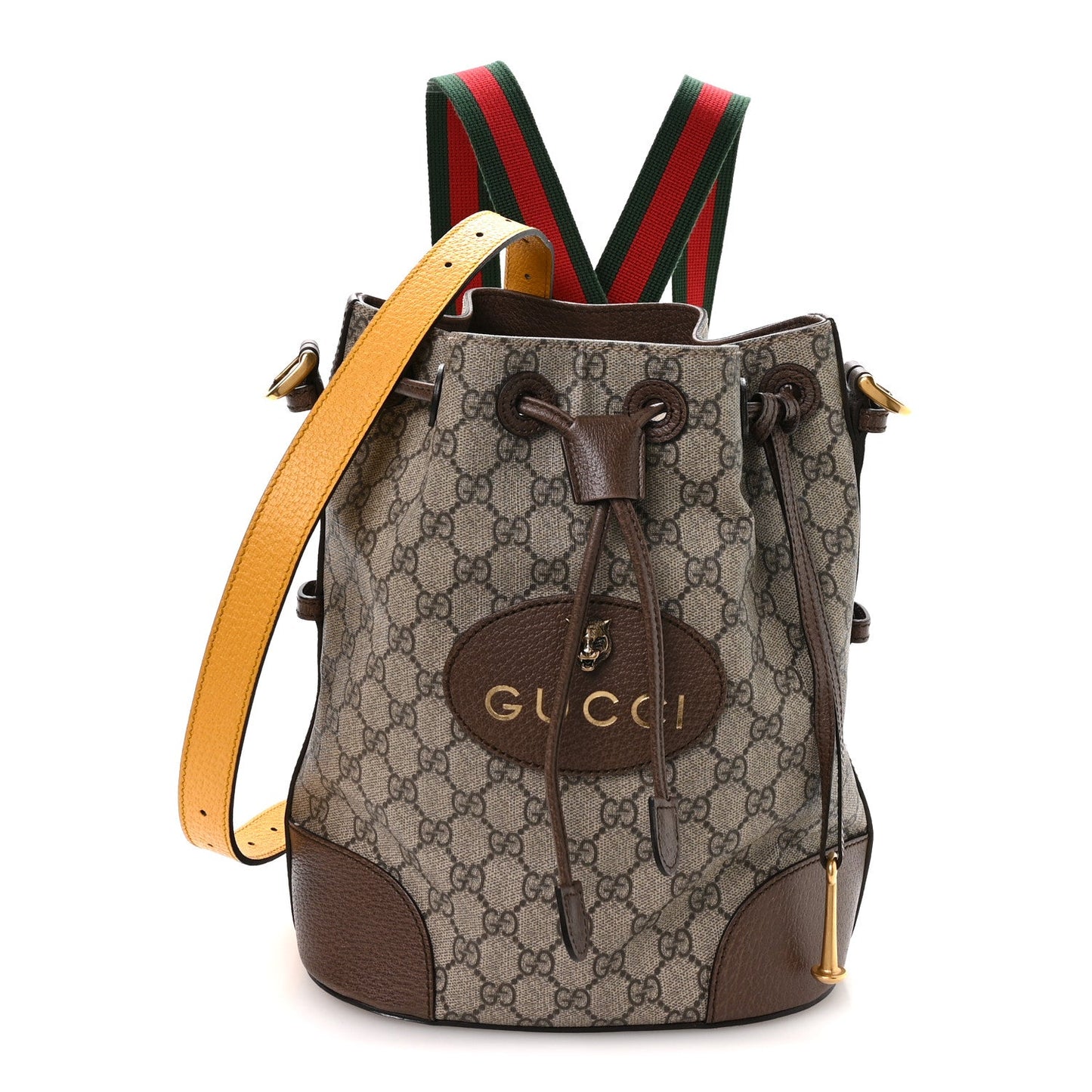 GG Supreme Monogram Neo Vintage Drawstring Bucket Backpack Beige New Acero Crop