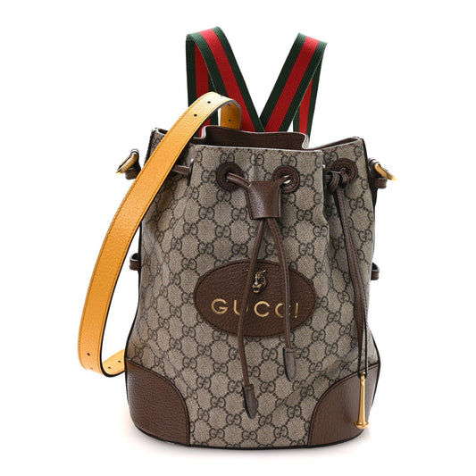 GG Supreme Monogram Neo Vintage Drawstring Bucket Backpack Beige New Acero Crop